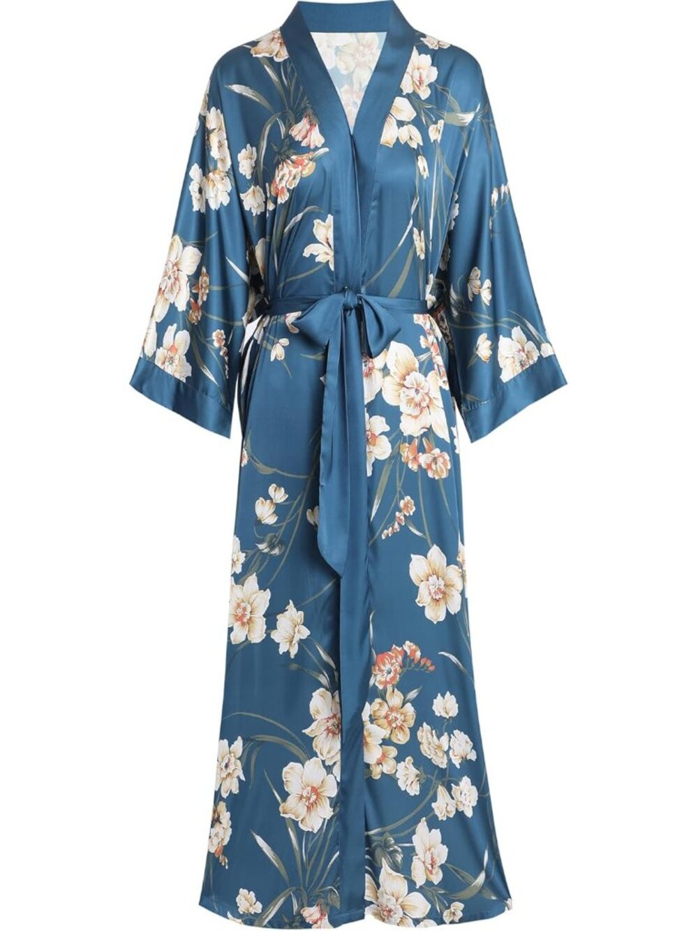 Long Floral Kimono Robe for Women Luxury Lightweight Silky Japanese Satin Bathro